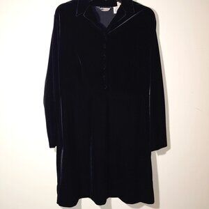 Vintage Y2K Eddie Bauer Velvet Long Sleeves Midi Dress Size 14 Black